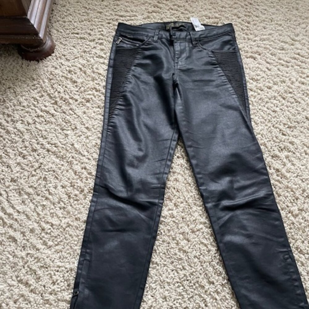 Women's Zara Black Shiny Skinny Jeans with Zippers at Ankle - Size 2